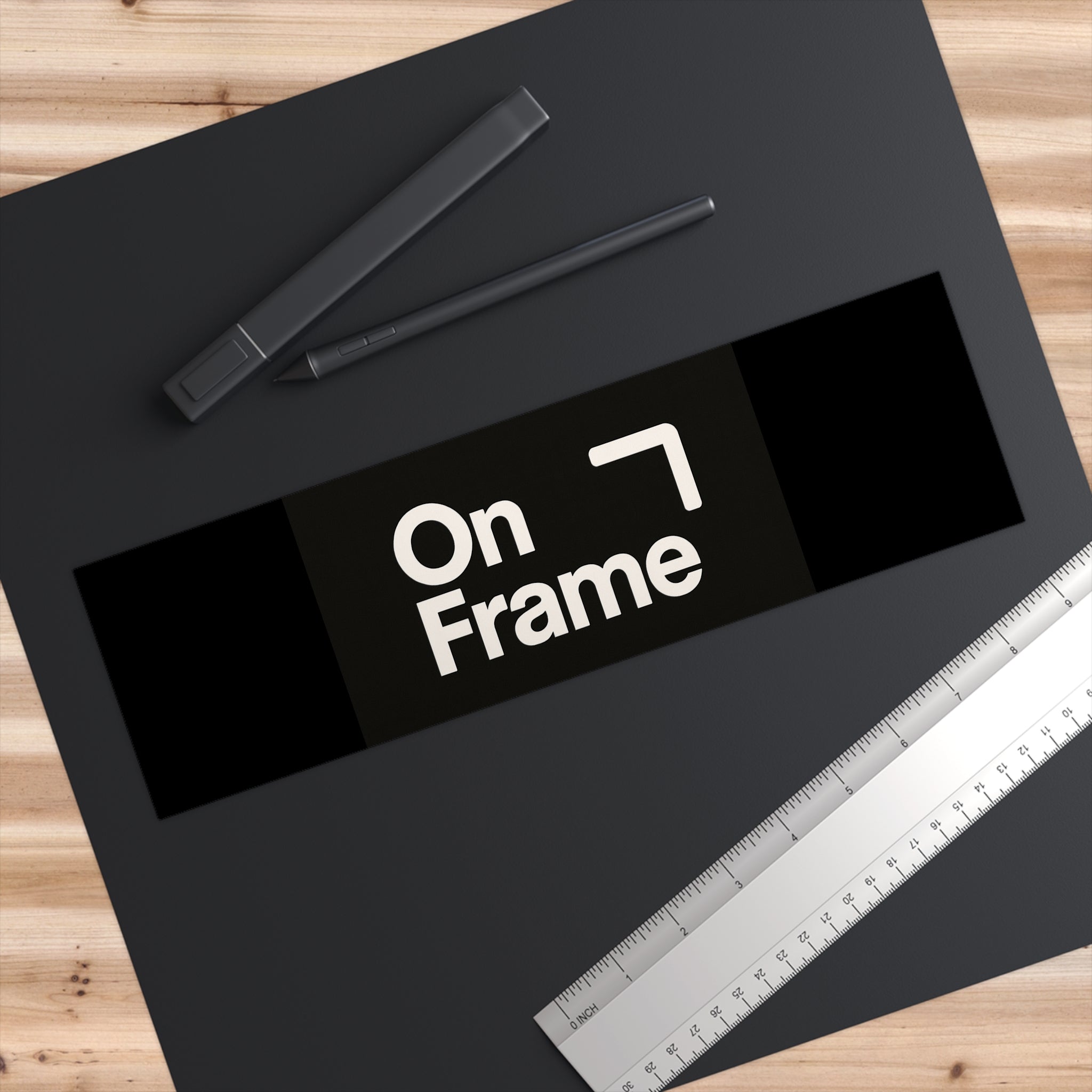 On Frame Logo Bumper Sticker – Minimal Black Auto Decal
